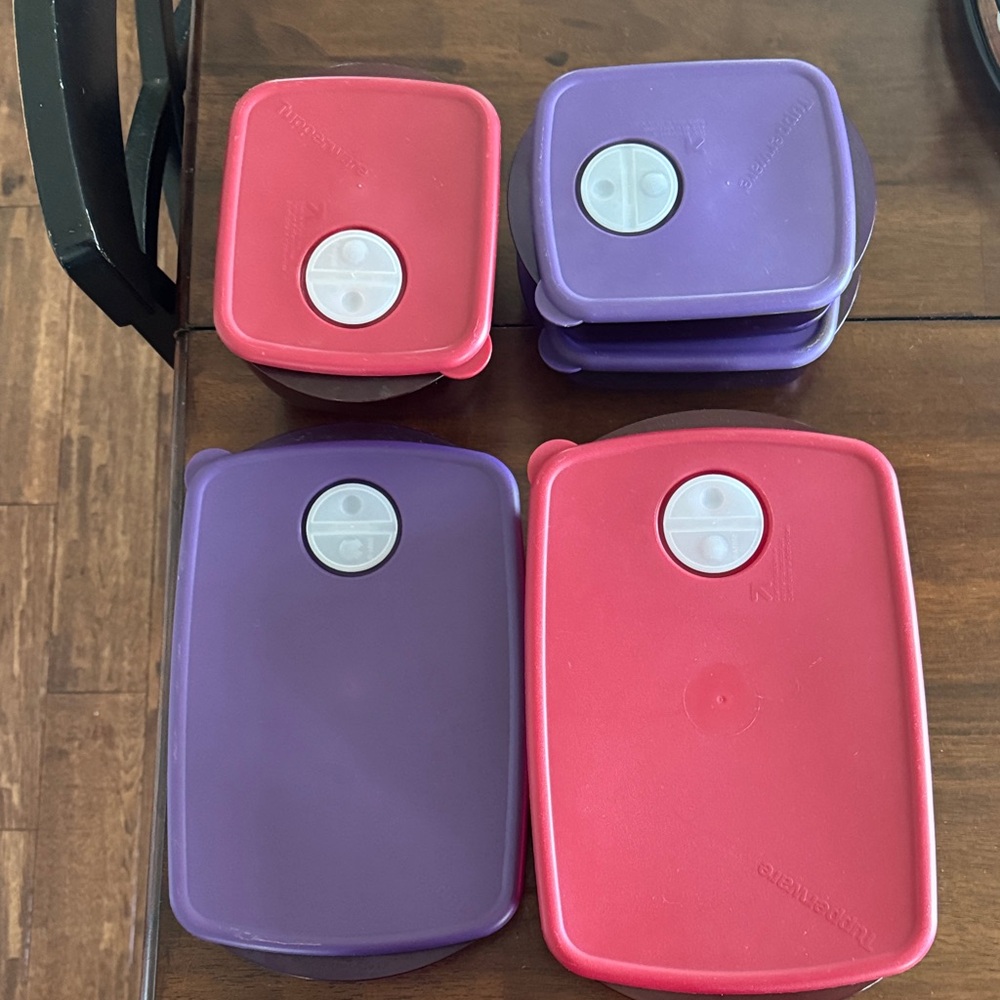 Vintage Tupperwear Rock N Serve Set Purple & Red Food Storage Containers
